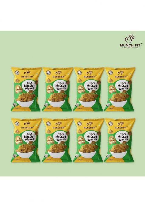 Munch Fit Healthy & Tasty Pani Puri Flavour Millet Snacks | Waves Roasted, Snack For Office Party 100% Veg, High Fibre, Gluten Free, Non Fried Pack Of 8X50G Each