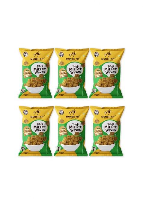 Munch Fit Healthy & Tasty Pani Puri Flavour Millet Snacks | Waves Roasted, Snack For Office Party 100% Veg, High Fibre, Gluten Free, Non Fried Pack Of 6X100G Each