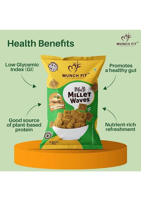 Munch Fit Healthy & Tasty Pani Puri Flavour Millet Snacks | Waves Roasted, Snack For Office Party 100% Veg, High Fibre, Gluten Free, Non Fried Pack Of 6X100G Each