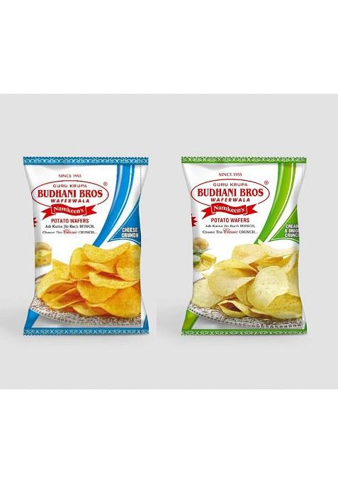 Bhudani Bros Budhani Potato Wafers Cream & Onion 155Gm | Cheese Combo Pack Of 2