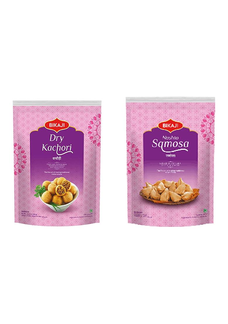 Pink Delight Bikaji Namkeen Combo | Indian Snacks Dry Fruit Kachori Mini Samosa 400 Gm Each Pack Of 2 800