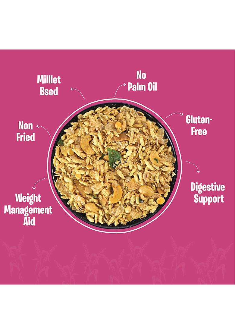 Vyndo Millet Flakes Chevda Healthy Roasted Snack With Jowar & Bajra, High Protein Fiber, No Palm Oil, Energy Snacks For Adults Kids 4 X 100G Packs.