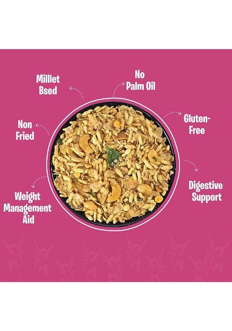 Vyndo Millet Flakes Chevda Healthy Roasted Snack With Jowar & Bajra, High Protein Fiber, No Palm Oil, Energy Snacks For Adults Kids 4 X 100G Packs.