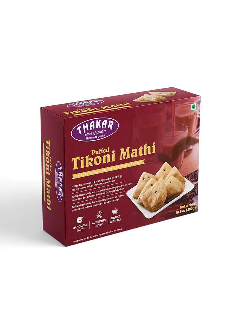 Thakar Puffed Tikoni Matthi 300G | Triangle Flaky Puff Tea Time Snack Crispy Namkeen Indian Festive Hygienic Pack.