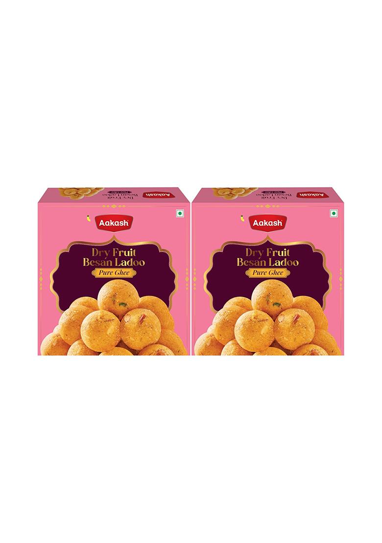 Aakash Namkeen Dry Fruit Besan Ladoo | 800 Gm (Pack Of 2), 400 Each Made With Pure Desi Ghee Chickpea Flour Authentic Traditional Indian Sweets