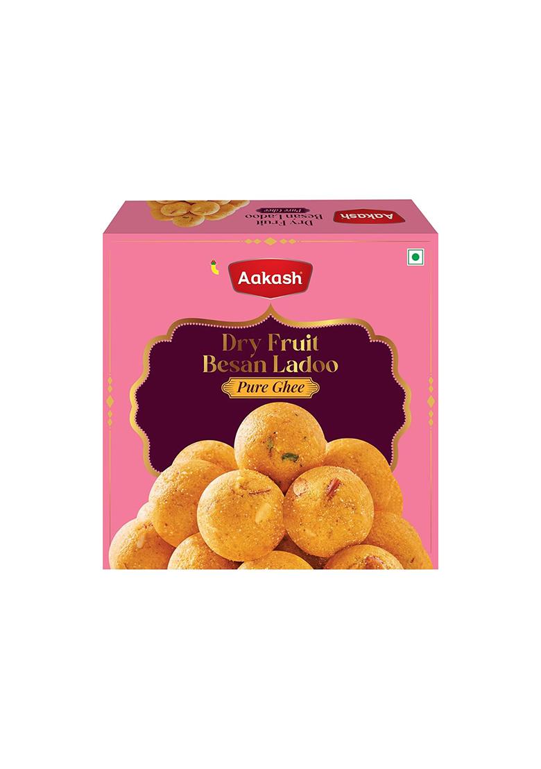 Aakash Namkeen Dry Fruit Besan Ladoo | 800 Gm (Pack Of 2), 400 Each Made With Pure Desi Ghee Chickpea Flour Authentic Traditional Indian Sweets