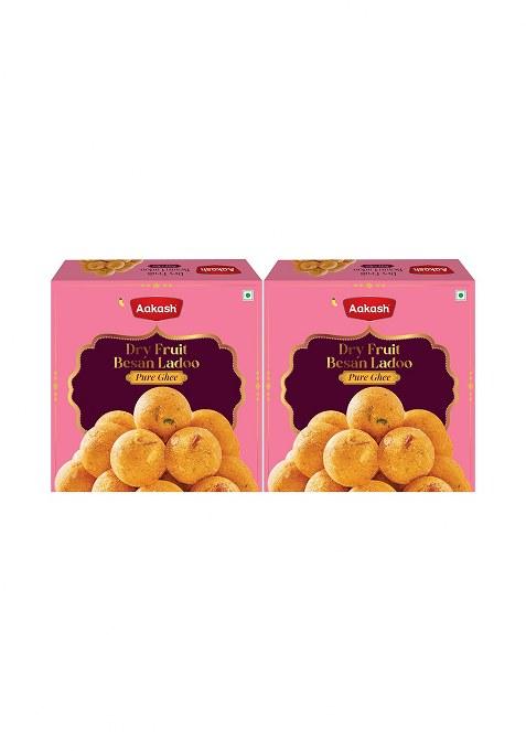 Aakash Namkeen Dry Fruit Besan Ladoo | 800 Gm (Pack Of 2), 400 Each Made With Pure Desi Ghee Chickpea Flour Authentic Traditional Indian Sweets