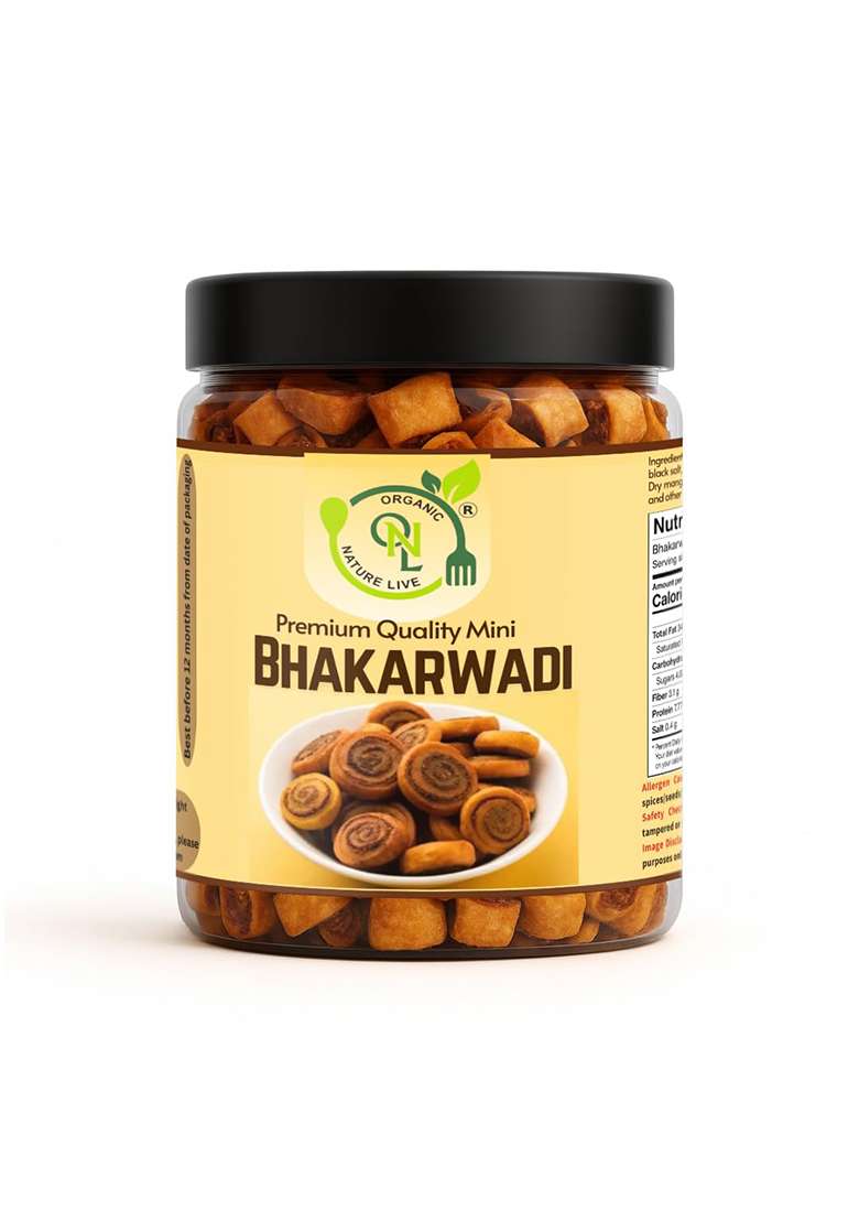 Organic Nature Live Crispy Bhakarwadi Authentic Maharashtrian Snack, Spicy Crunchy Roll, Perfect Tea-Time Namkeen 500G - Indya