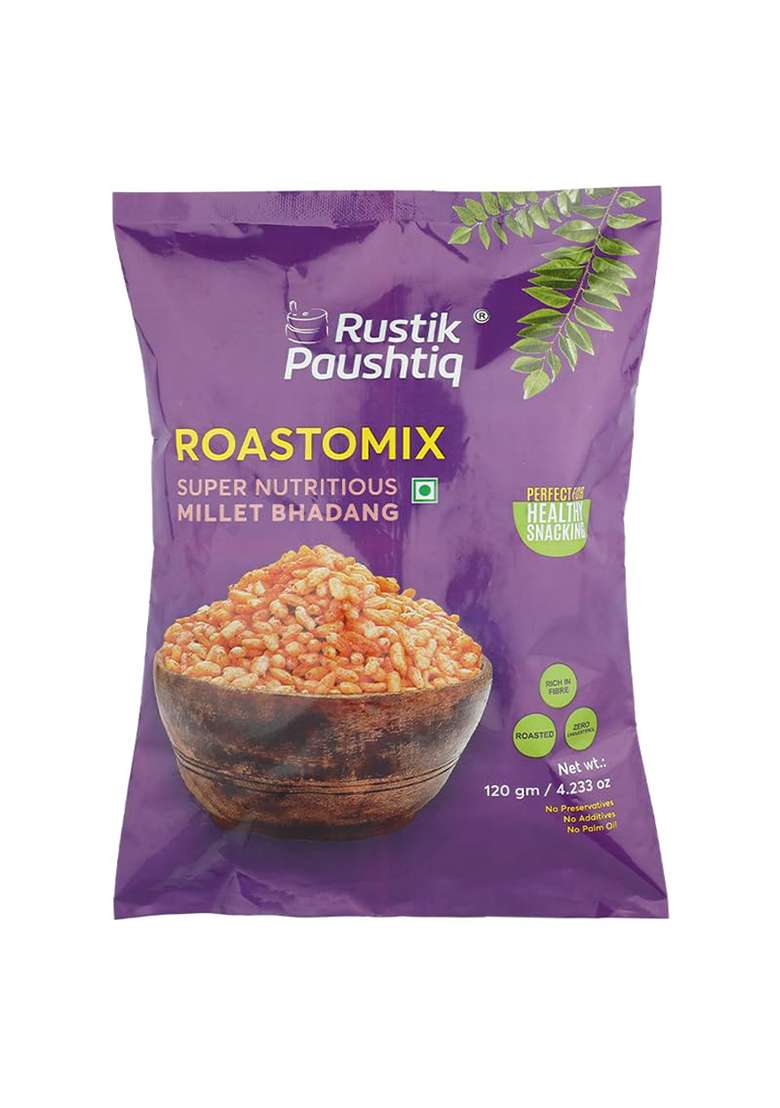 Rustik Paushtiq Millet Bhadang 120G X 7 Packs | Ragi Kurmura Puffed Rice Snack Spicy Roasted Namkeen Healthy High Fibre Gluten Free Vegan Tea-Time 840G Total - Indya