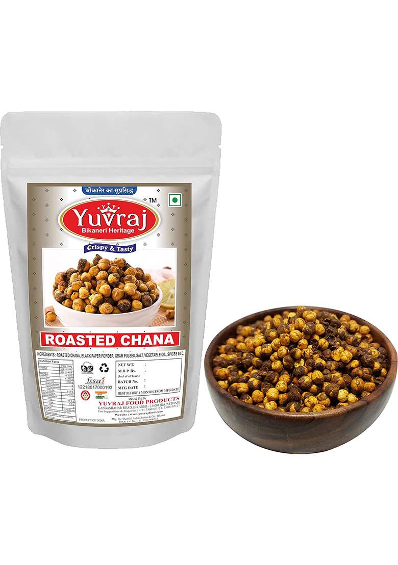 Yuvraj Roasted Chana Masala Black Channa Peri Snacks (250 Gm X 2) Pack - Indya