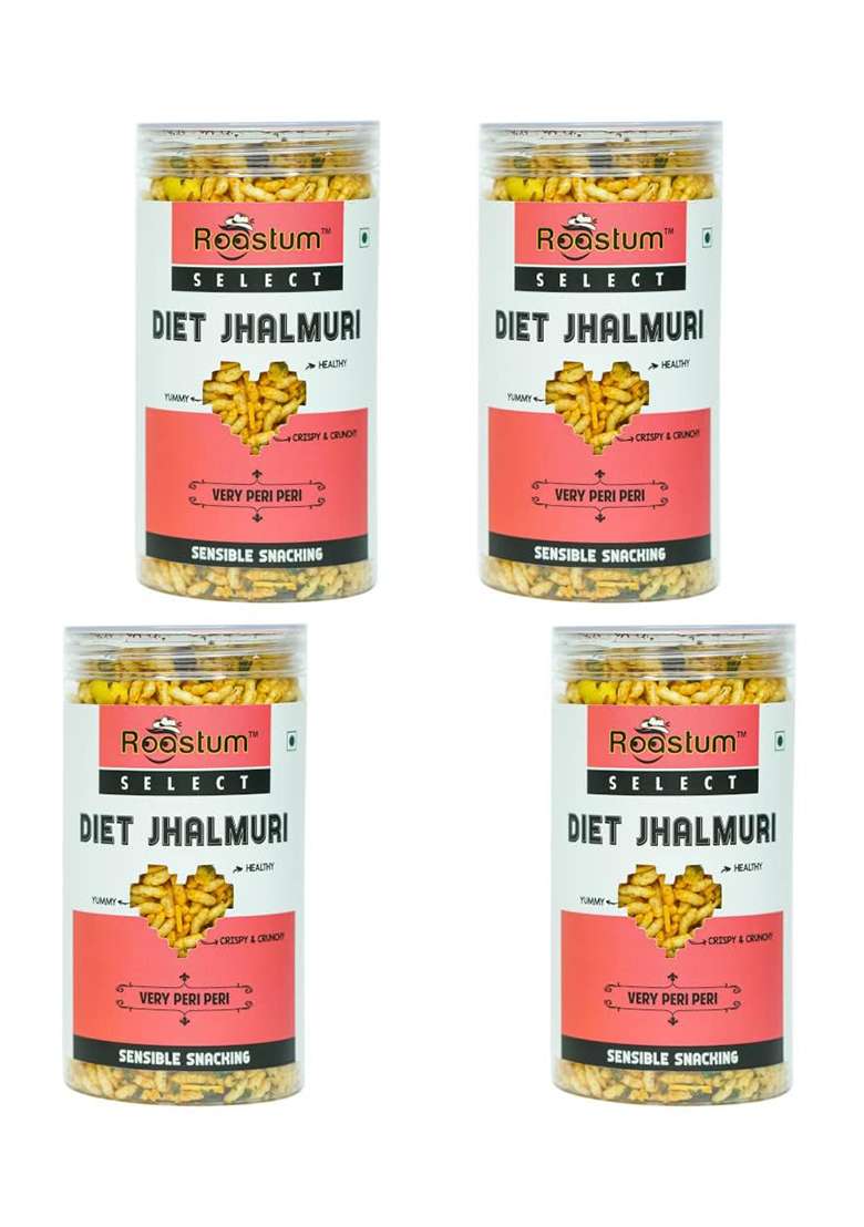 Roastum Select Diet Jhalmuri Healthy Snacks | Gluten Free - Puffed Rice Namkeen (Pack Of 4, 600Gm) - Indya