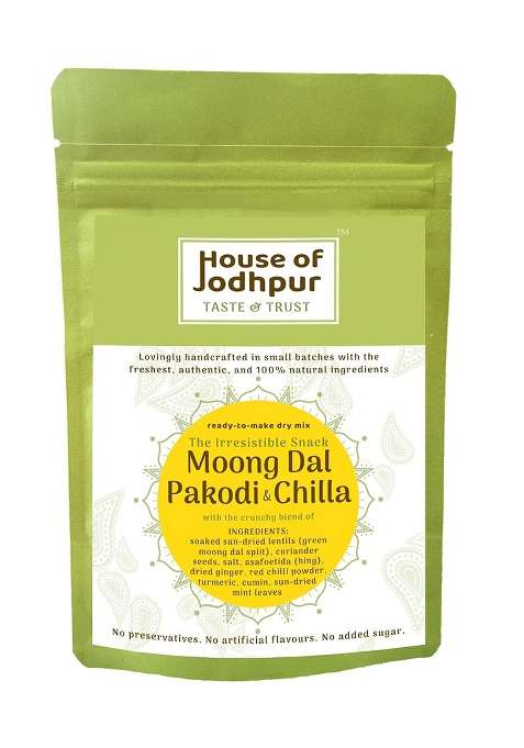 House Of Jodhpur Moong Dal Pakodi & Chilla (Ready To Make Dry Mix) | The Irresistible Snack With Crunchy Blend Soaked Sun-Dried Lentils (Green Split), Coriander Seeds, Salt, Asafoetida (Hing), Dried Ginger, Red Chilli Powder, Turmeric, Cumin, Mint Leaves