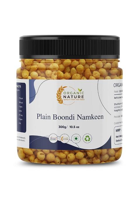 Organic Nature Plain Bundi Tikhi Boondi Charkhi Raita Pack Of 1 120 Grams Snacks For Healthy And Hygenic [Jar Pack]