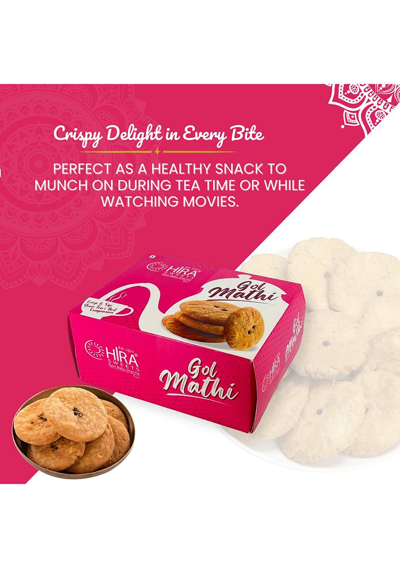 Hira Sweets Gol Matthi (400 G) | Handmade Indian Snacks Traditional Namkeen Healthy Snack Mathri Delightfully Ready To Eat & Savouries Crunchy& Tasty