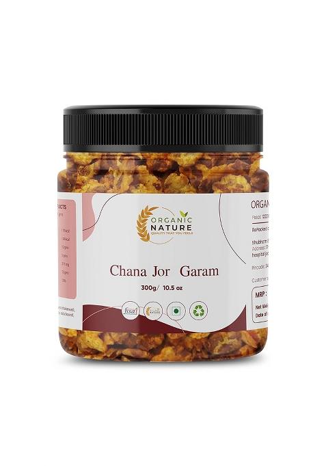 Organic Nature Chana Jor Garam Jhor Roasted Pack Of 1 150 Gram Oil-Free Protein Rich Gluten Free Vegan Low Fat Healthy Snacks [Jar Pack]