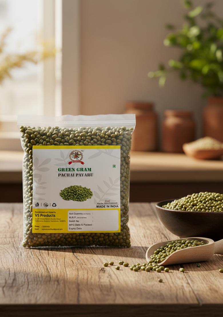 Vs Products Organic Green Gram, 250G, Moong Dal, Pachai Payaru, Mung Bean, Cherupayar, Hesaru Kaalu, Muga, (Pack Of 2 X 100G, Pack 1 50G)