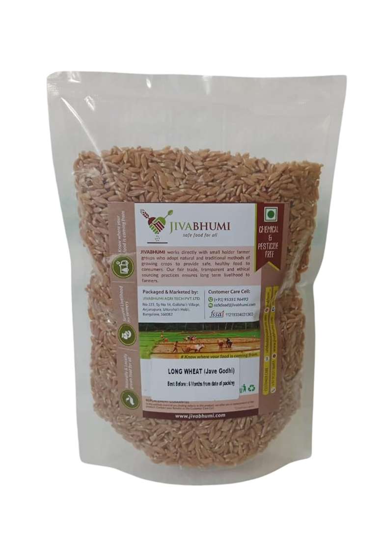 Jivabhumi Organic Long (Jave Godhi) 1 Kg | 100% Natural & Unpolished Whole Wheat Grains Rich In Fiber, Protein Nutrients Chemical-Free, Non-Gmo Stone-Cleaned Traditional Variety - Indya