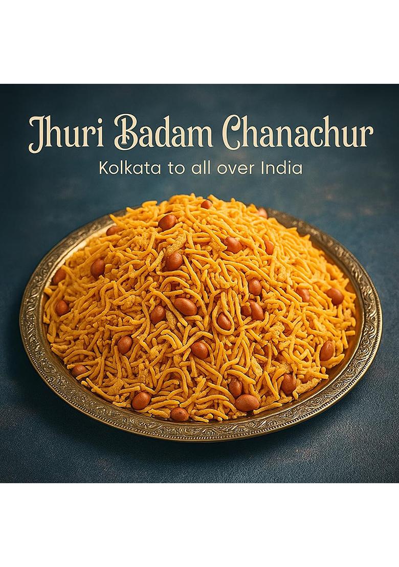 Banglarmisti Jhuri Badam Chanachur | Bengali Style Tea Time Snack Crispy & Kurmure Sev, Peanutsmixture Lightly Spicy Crunchy Namkeen 200G Pack Fresh Delivery From Kolkata Across India