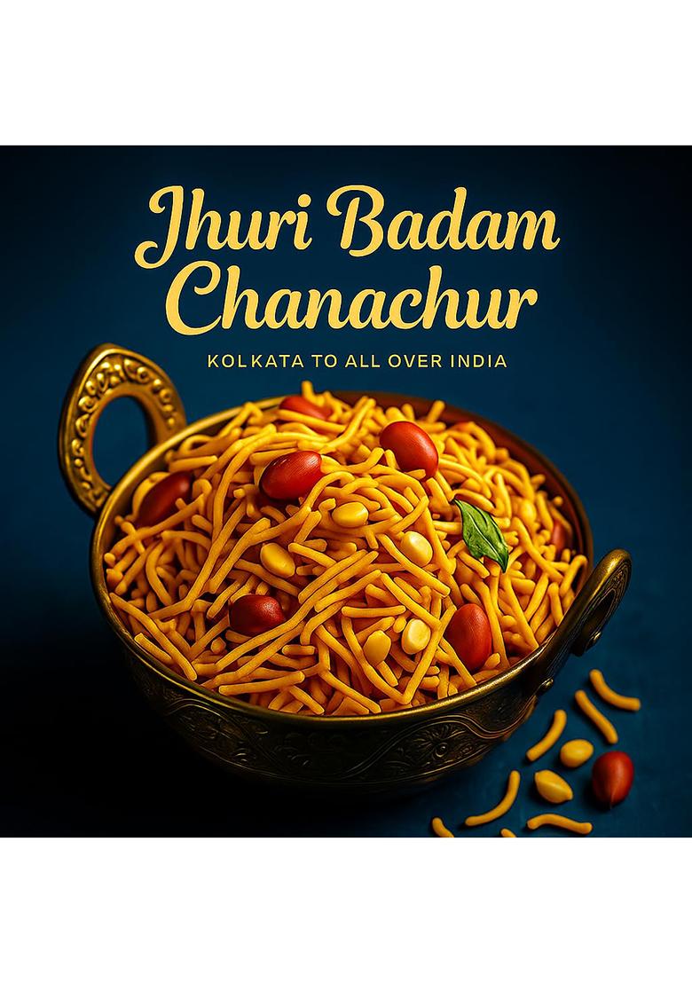 Banglarmisti Jhuri Badam Chanachur | Bengali Style Tea Time Snack Crispy & Kurmure Sev, Peanutsmixture Lightly Spicy Crunchy Namkeen 200G Pack Fresh Delivery From Kolkata Across India
