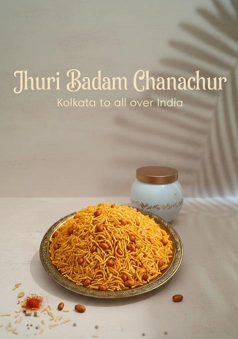 Banglarmisti Jhuri Badam Chanachur | Bengali Style Tea Time Snack Crispy & Kurmure Sev, Peanutsmixture Lightly Spicy Crunchy Namkeen 200G Pack Fresh Delivery From Kolkata Across India