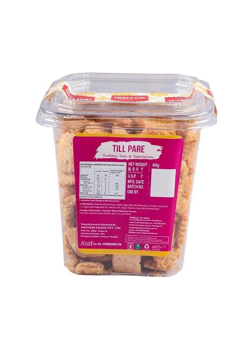 Indiyum Till Pare Traditional Indian Tea Time Snacks, Single Fried, Low Ffa, With Sesame Seeds 400G
