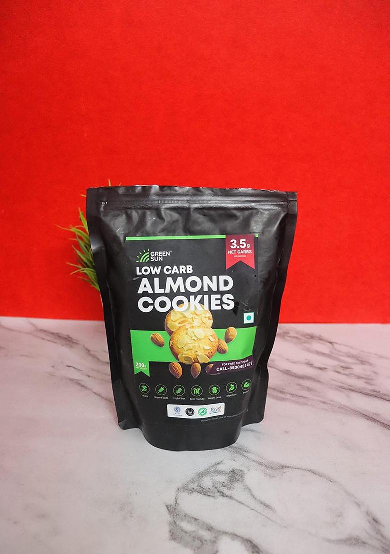 Green Sun Low Carb Almond Cookies |Pack Of 4 | 0.5 G Net Per Cookie Keto Friendly| Sugar Free Natural Sweetener Stevia |Healthy High Fiber Super Foods Crispy