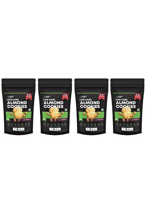 Green Sun Low Carb Almond Cookies |Pack Of 4 | 0.5 G Net Per Cookie Keto Friendly| Sugar Free Natural Sweetener Stevia |Healthy High Fiber Super Foods Crispy