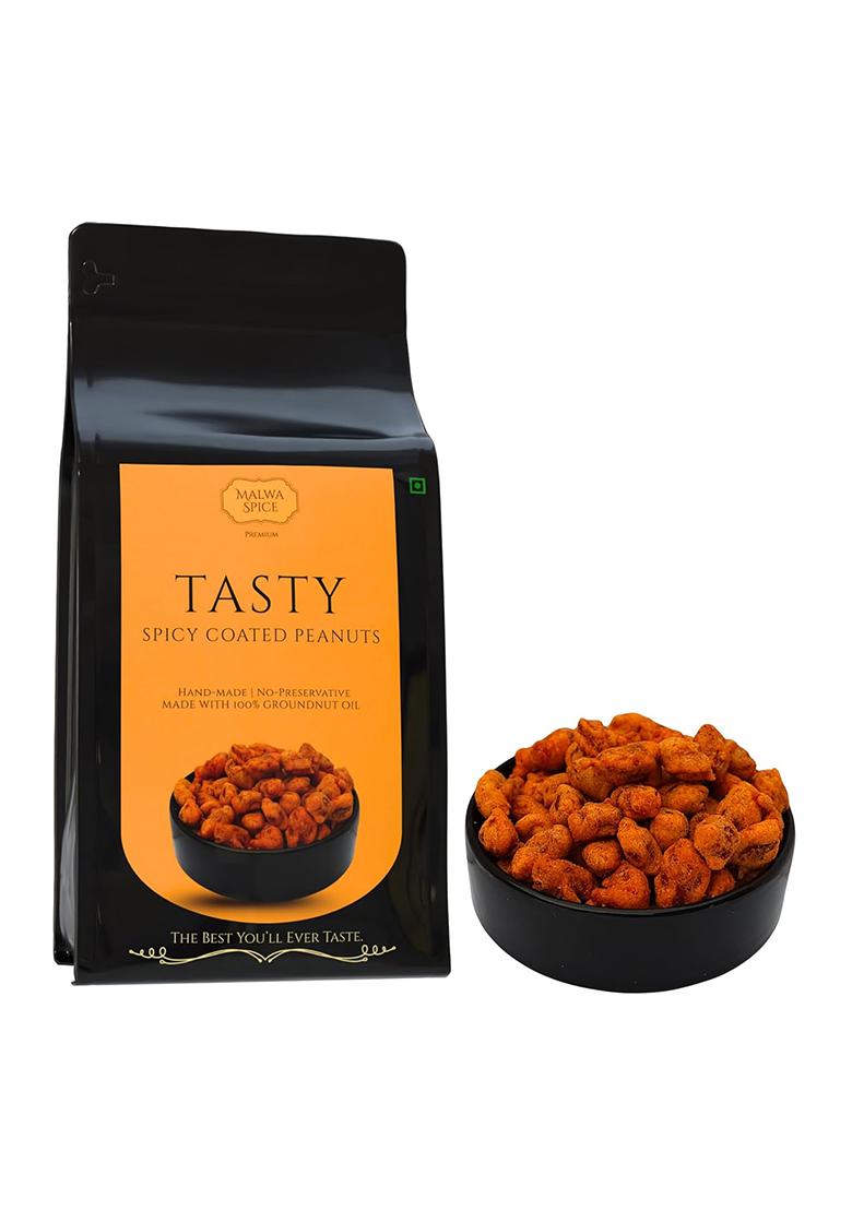 Malwa Spice Spicy Coated Peanuts (Tasty) Namkeen, Crunchy Masala Nuts Handmade In Pure Groundnut Oil, 200G