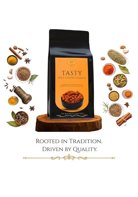 Malwa Spice Spicy Coated Peanuts (Tasty) Namkeen, Crunchy Masala Nuts Handmade In Pure Groundnut Oil, 200G