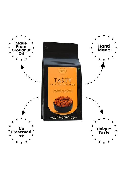 Malwa Spice Spicy Coated Peanuts (Tasty) Namkeen, Crunchy Masala Nuts Handmade In Pure Groundnut Oil, 200G