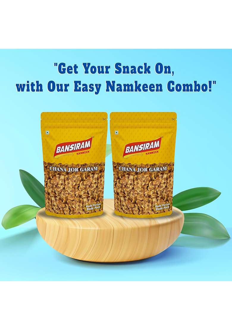Bansi Ram Bansiram Namkeen Chana Jor Garam | Crunchy & Spicy Roasted Chickpea Snack Traditional Indian Chatpata Flavour High-Protein Savoury For Anytime Munching (Pack Of 2 X 375G) 750G - Indya