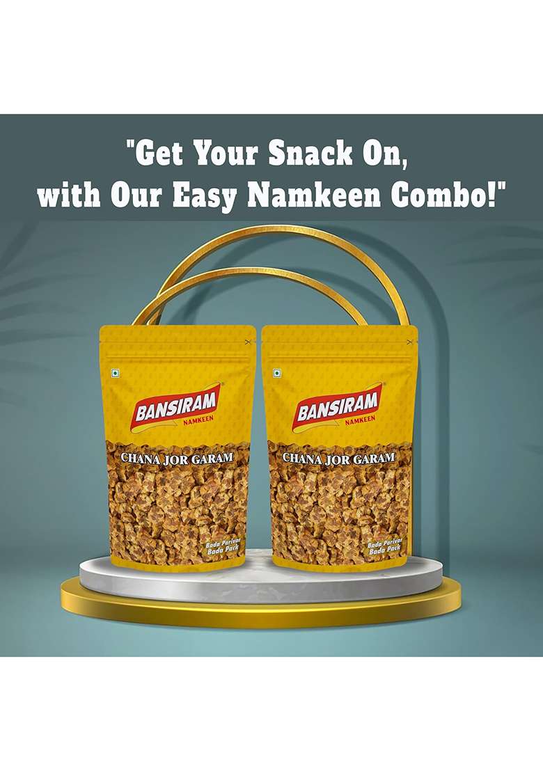 Bansi Ram Bansiram Namkeen Chana Jor Garam | Crunchy & Spicy Roasted Chickpea Snack Traditional Indian Chatpata Flavour High-Protein Savoury For Anytime Munching (Pack Of 2 X 375G) 750G - Indya