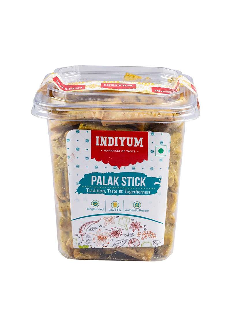 Indiyum Palak Stick, Single Fried, Authentic Traditional Healthy Snacks With Goodness Of Spinach, Low Ffa 400G Pack of 1 - Indya