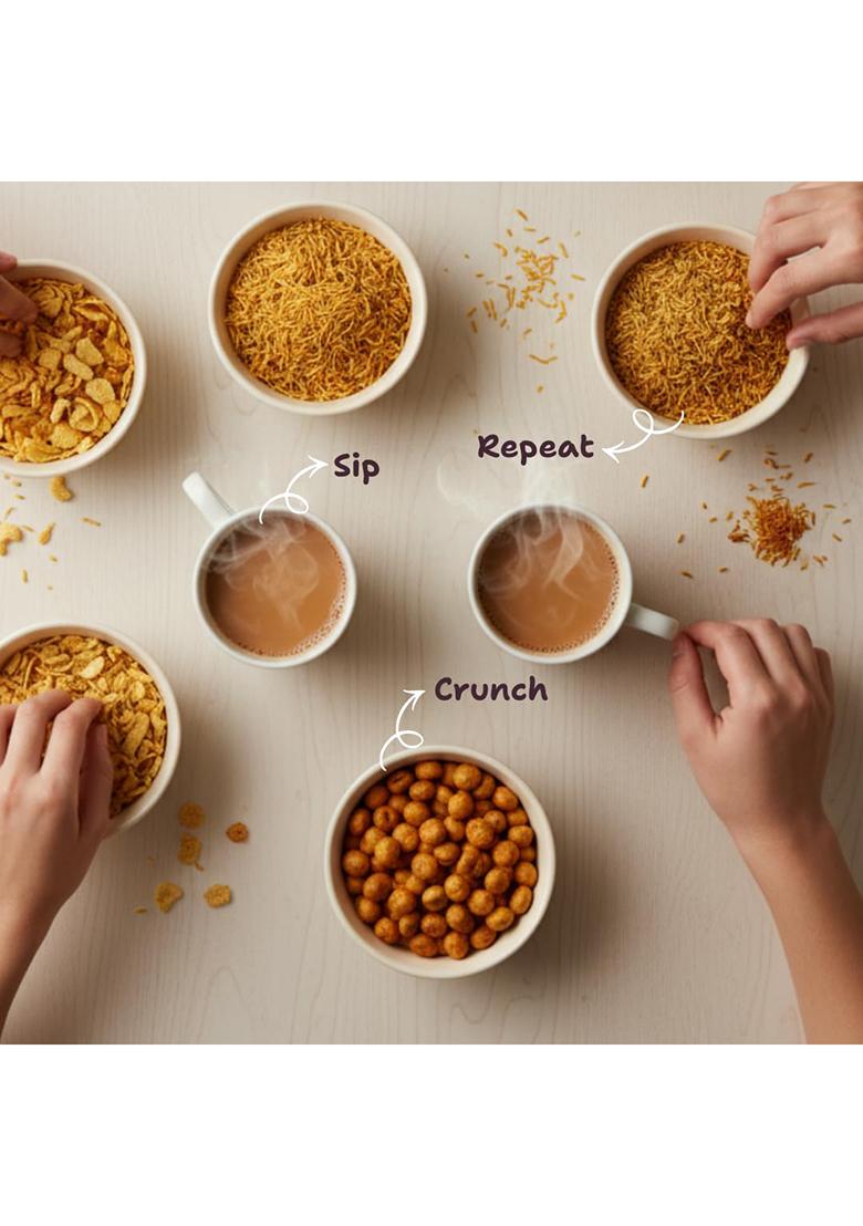 Spiceraga Chai Time Combo | Poha Chivda, Bikaneri Bhujia, Dal Moth, Hing Masala Peanuts, Namkeen Mix & Aloo Bhujia No Palm Oil Pure Groundnut Tea-Time Crunch Light Flavourful Snacks