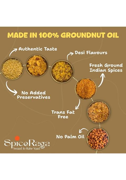 Spiceraga Chai Time Combo | Poha Chivda, Bikaneri Bhujia, Dal Moth, Hing Masala Peanuts, Namkeen Mix & Aloo Bhujia No Palm Oil Pure Groundnut Tea-Time Crunch Light Flavourful Snacks