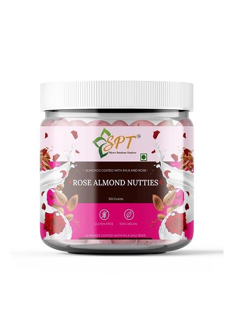 Shree Parshwa Traders Spt Rose Almond Nutties Almonds Coated With Milk Solids, Sugar & Petals | Delightful Flavor Natural Ingredients (100Gm (Pack Of 1), Nutties)