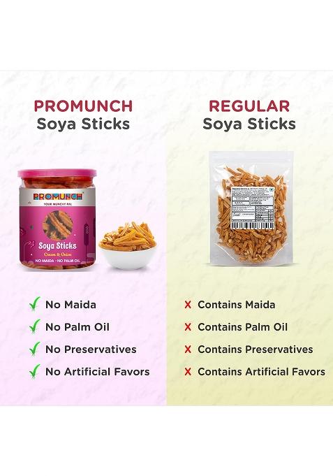 Promunch Soya Sticks (Chatpata Masala, Cream Onion) | Chips (Peri Peri) Crispy Snacks Namkeen Savoury No Palm Oil And Maida Combo Pack 100G (Pack Of 3)