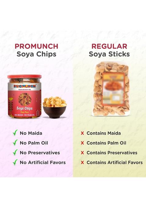 Promunch Soya Sticks (Chatpata Masala, Cream Onion) | Chips (Peri Peri) Crispy Snacks Namkeen Savoury No Palm Oil And Maida Combo Pack 100G (Pack Of 3)