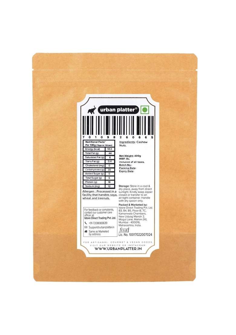 Urban Platter Goan Cashew Nuts Grade W320 400G - Indya