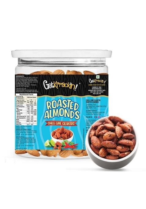 Getkrrackin Chilli Lime Cilantro Almond Nuts 200G Jar | Roasted Spicy Masala Badam Zero Oil Not Fried 100 Californian Almonds Ready To Eat Snacks Rich In Protein And Dietary Fiber