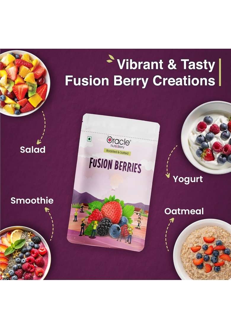 Oracle Nuts And Berry Fusion Berries 200Gm | Roasted Salted Dried Mix – Strawberries Cranberries Black Currants Blueberries Raspberries Antioxidant Rich |Good Source Of Dietary Fiber - Indya