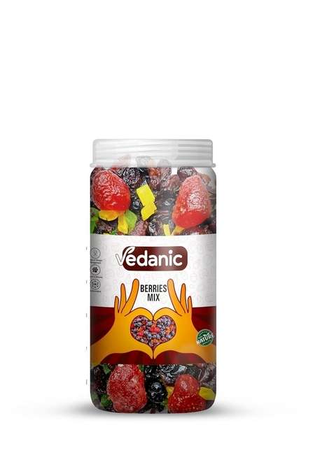 Vedanic Berries Mix 250G Jar | Dried Cranberries Blueberries Strawberries Black Currant Kiwi Mango Natural Healthy Snack Rich In Vitamin C Energy Booster Keto Friendly