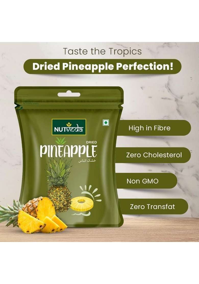Nutveda Dried Pineapple Fruit Ananas 150G Loaded With Nutrients | Natural Immunity Booster High In Antioxidants Vitamin C Calcium Magnese| Healthy Snacks For Breakfast Morning Cereals Oat Meals Salad Garnishing - Indya