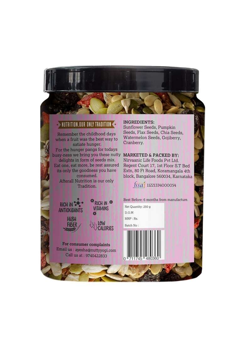 Nutty Yogi Keto Antioxidant Super Seeds Mix Friendly Trail Berries Low Carb Good Fat High Fiber Brain Food 250Gm Pack Of 2 - Indya