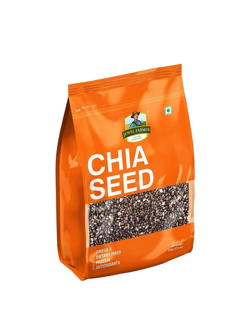 Jewel Farmer Chia Seeds Raw Unroasted Low Sugar Superfood With Antioxidants Protein Dietary Fiber Omega 3 500G - Indya