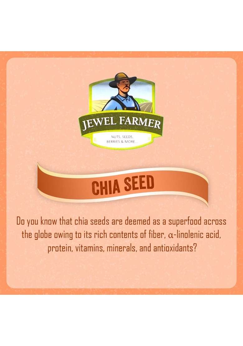 Jewel Farmer Chia Seeds Raw Unroasted Low Sugar Superfood With Antioxidants Protein Dietary Fiber Omega 3 500G - Indya