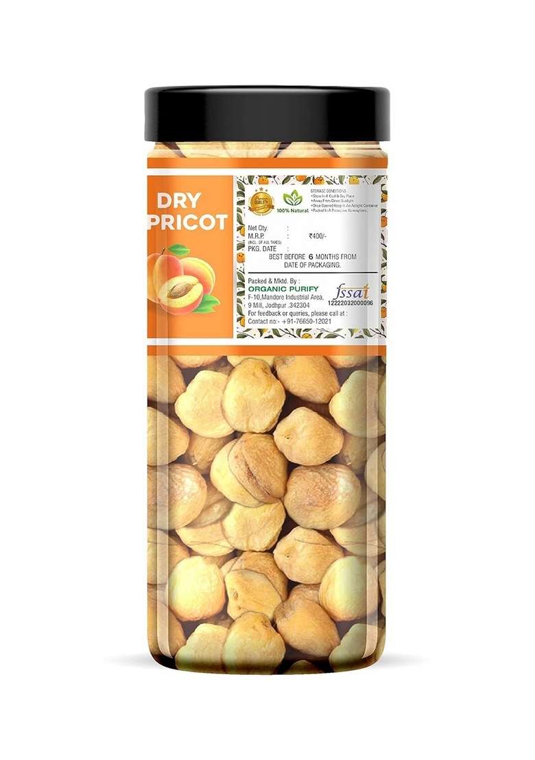 Organic Purify Jumbo Dried Apricot Jar Pack 500 Grams | Khurbani Jardalu Khumani Khubani Dry Fruit Badam Bor |Soft - Indya