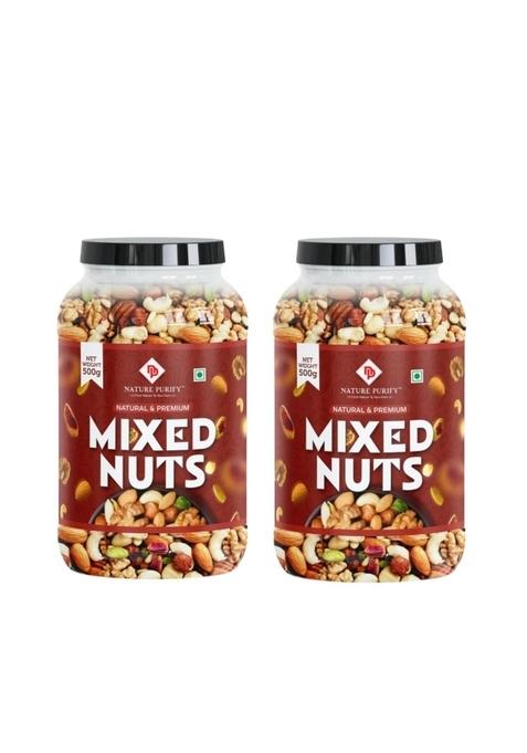 Nature Purify Premium Mixed Dry Fruits 1Kg | Healthy Mix Nut Dried Almonds Black Raisins Cashewnuts Apricot Many More Pack Of 2 500Gm Each