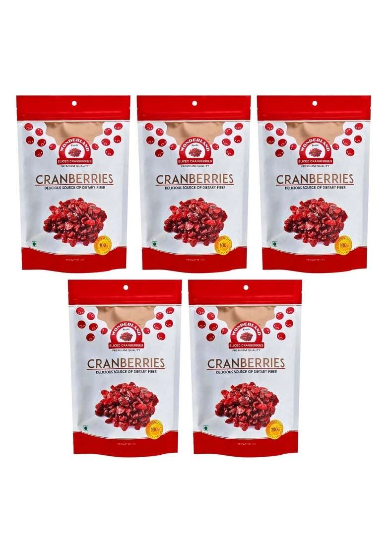 Wonderland Foods Device 1Kg 200G X 5 American Dried Sliced Cranberries Pouch - Indya