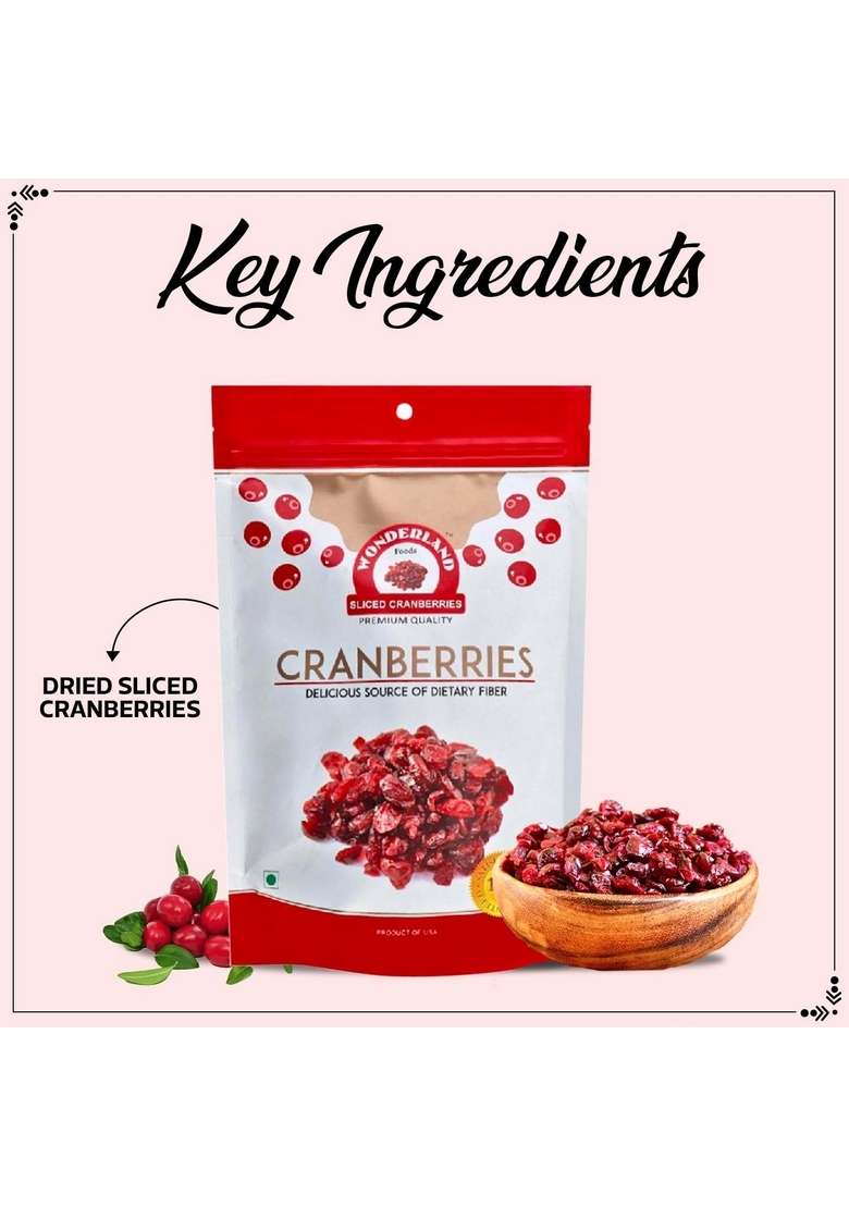 Wonderland Foods Device 1Kg 200G X 5 American Dried Sliced Cranberries Pouch - Indya